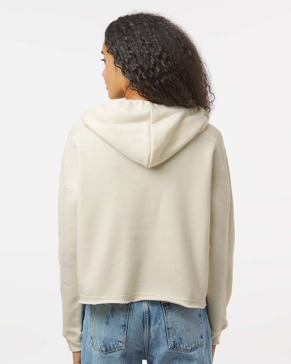Women's Angel Fleece Crop Hooded Sweatshirt - OnModelBack - B15052103 - Ecru