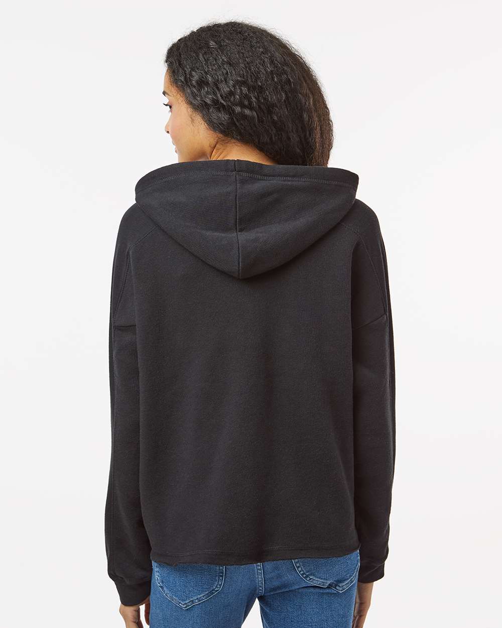 Women's Angel Fleece Crop Hooded Sweatshirt - OnModelBack - B15052503 - Black
