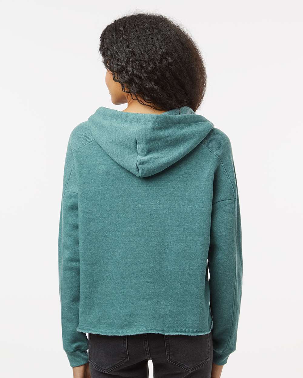 Women's Angel Fleece Crop Hooded Sweatshirt - OnModelBack - B15052543 - Mallard Green