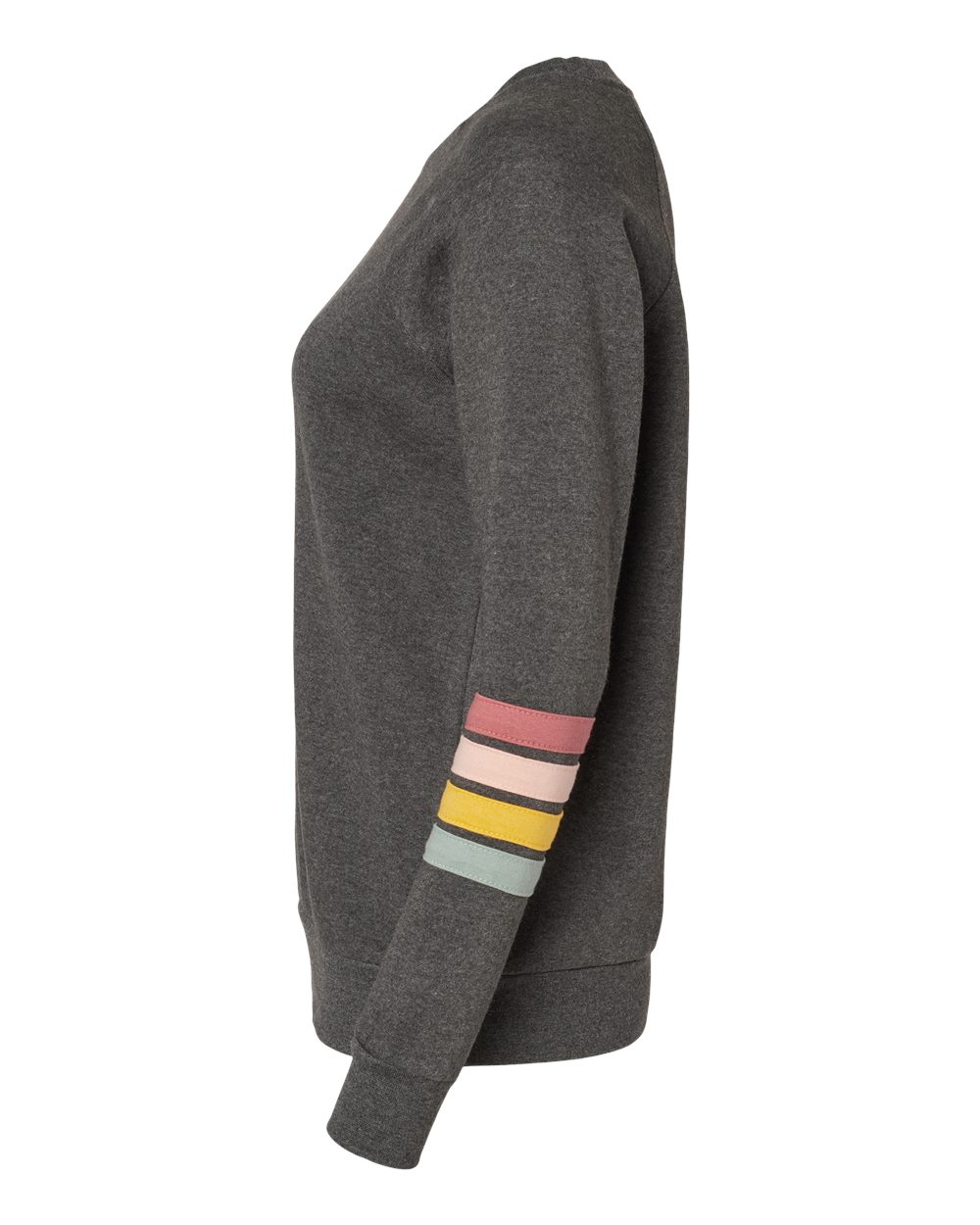 Women's Striped Sleeves Crewneck Sweatshirt - DirectSide - B15252093 - Charcoal