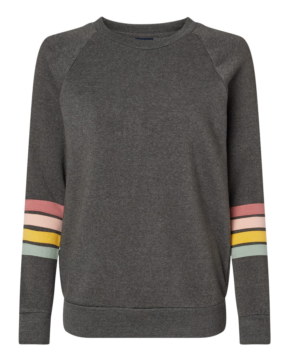 Women's Striped Sleeves Crewneck Sweatshirt - Front - B15252093 - Charcoal