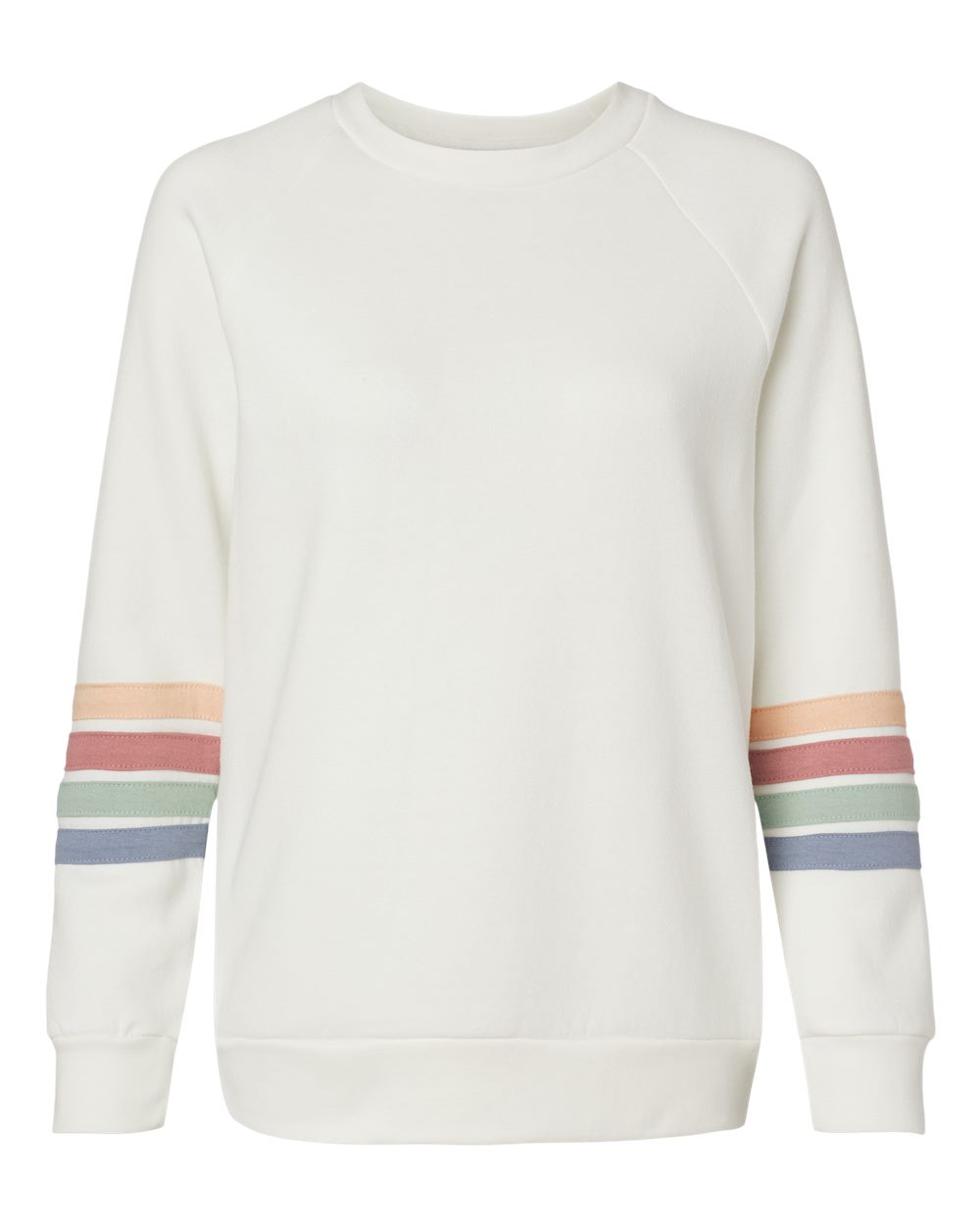 Women's Striped Sleeves Crewneck Sweatshirt - Front - B15252243 - Ivory