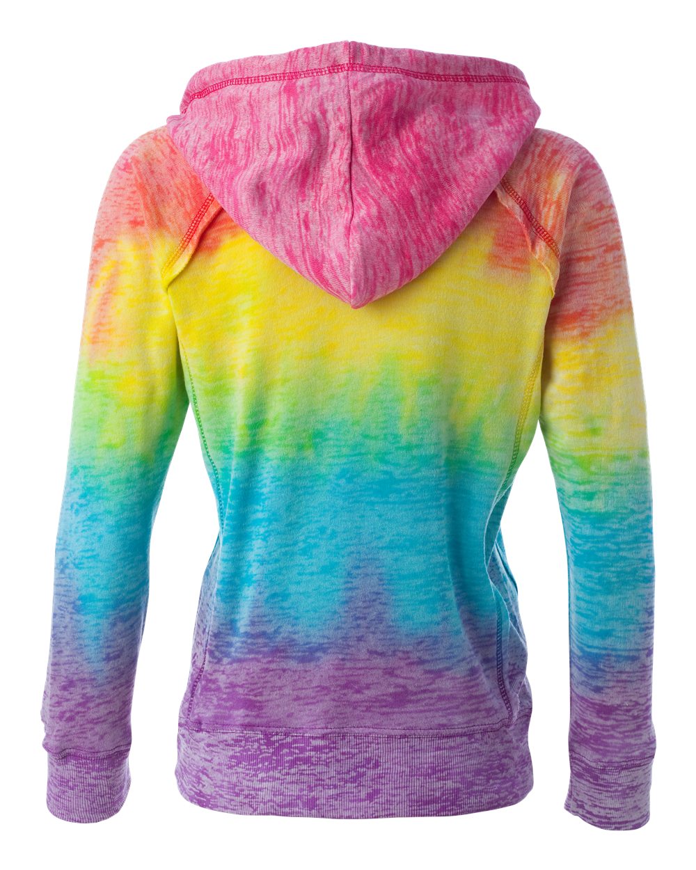 Women’s Courtney Burnout V-Notch Hooded Sweatshirt - Back - B82452993 - Rainbow Stripe