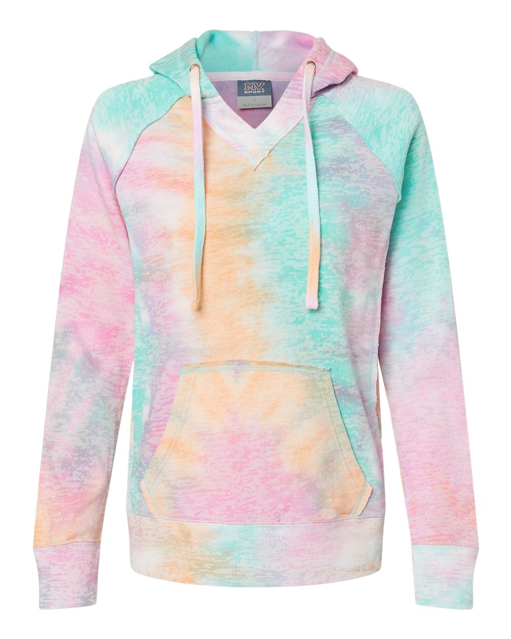 Women’s Courtney Burnout V-Notch Hooded Sweatshirt - Front - B82452983 - Rainbow Sorbet