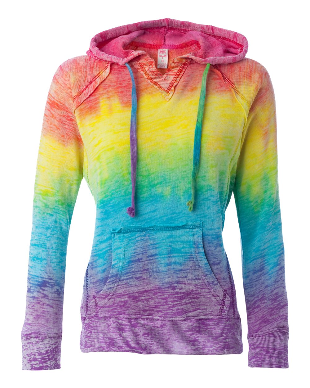 Women’s Courtney Burnout V-Notch Hooded Sweatshirt - Front - B82452993 - Rainbow Stripe
