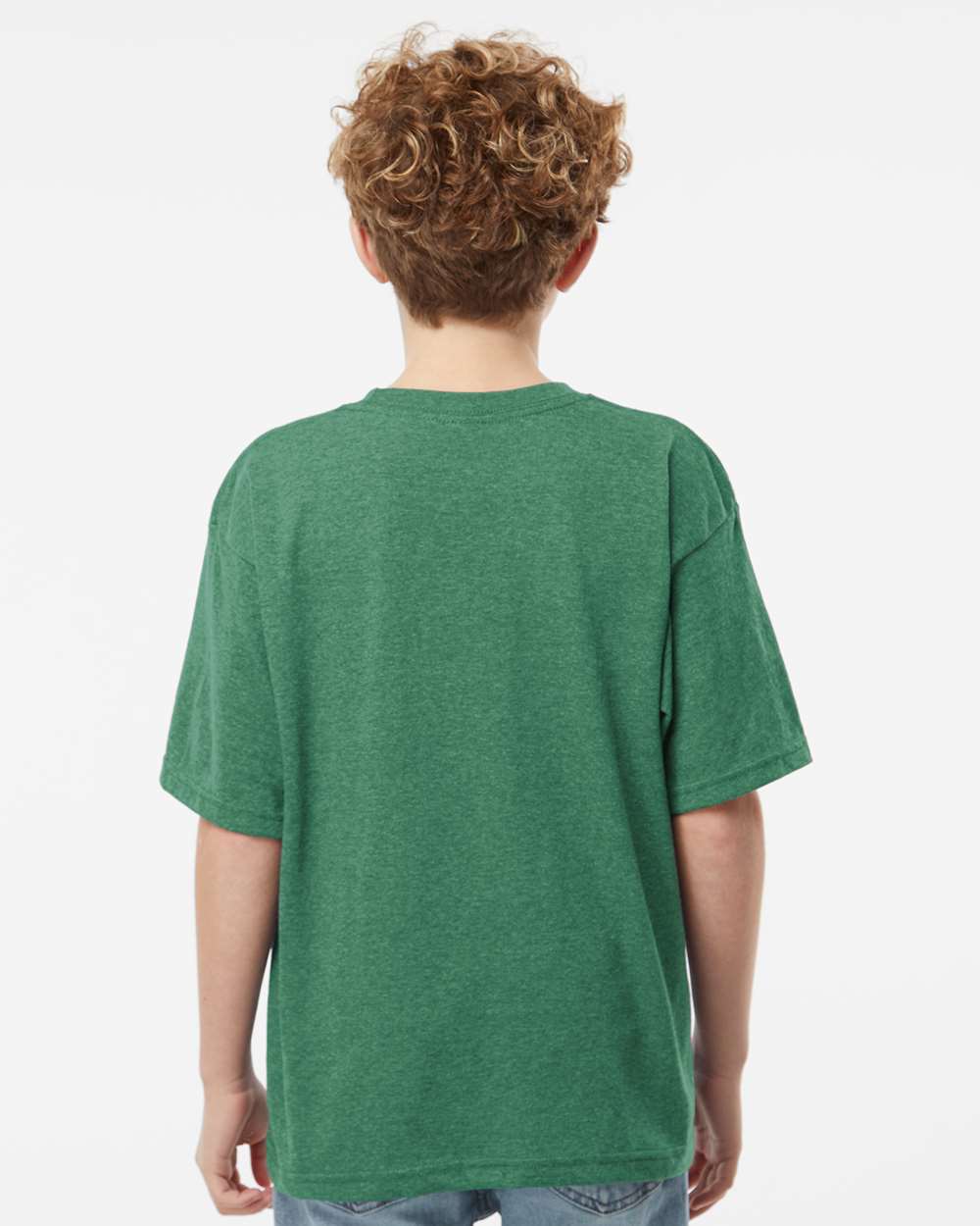 Youth Gold Soft Touch T-Shirt - OnModelBack - B01842902 - Heather Kelly Green