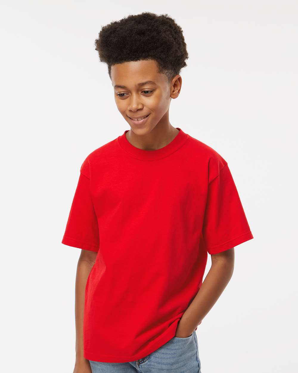 Youth Gold Soft Touch T-Shirt - OnModelFront - B01842132 - Deep Red