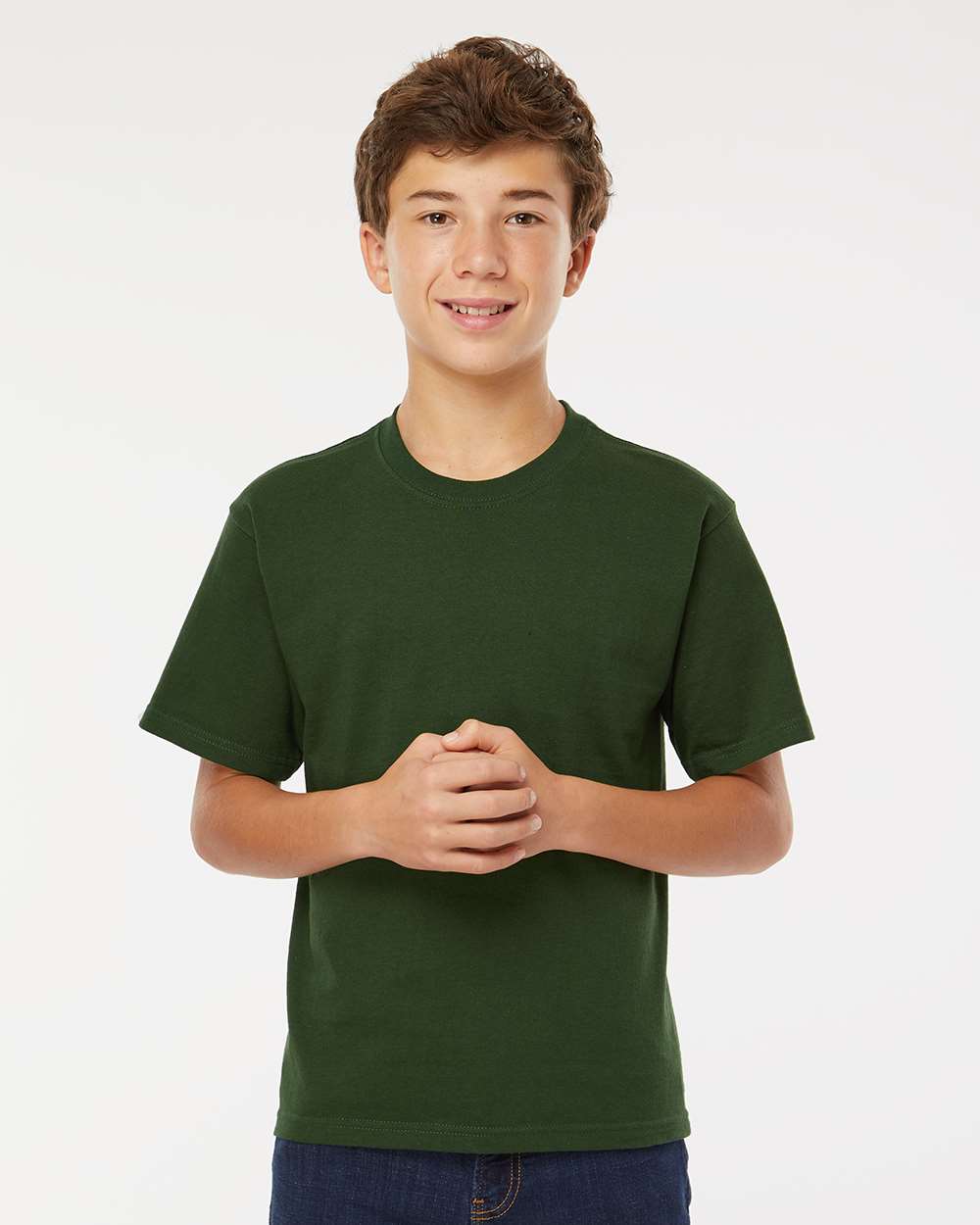 Youth Gold Soft Touch T-Shirt - OnModelFront - B01842542 - Forest Green