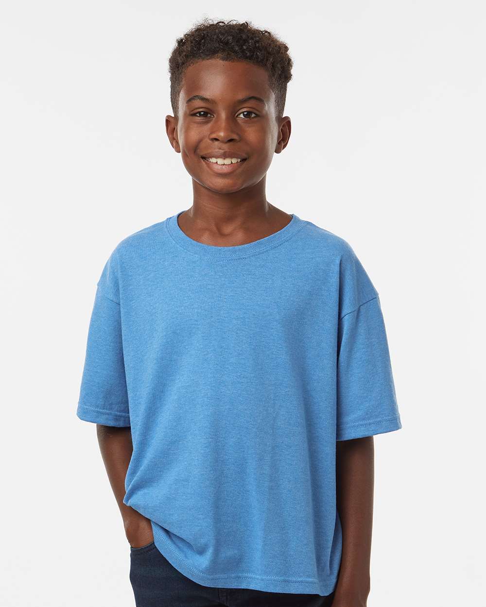 Youth Gold Soft Touch T-Shirt - OnModelFront - B01842912 - Heather Turquoise