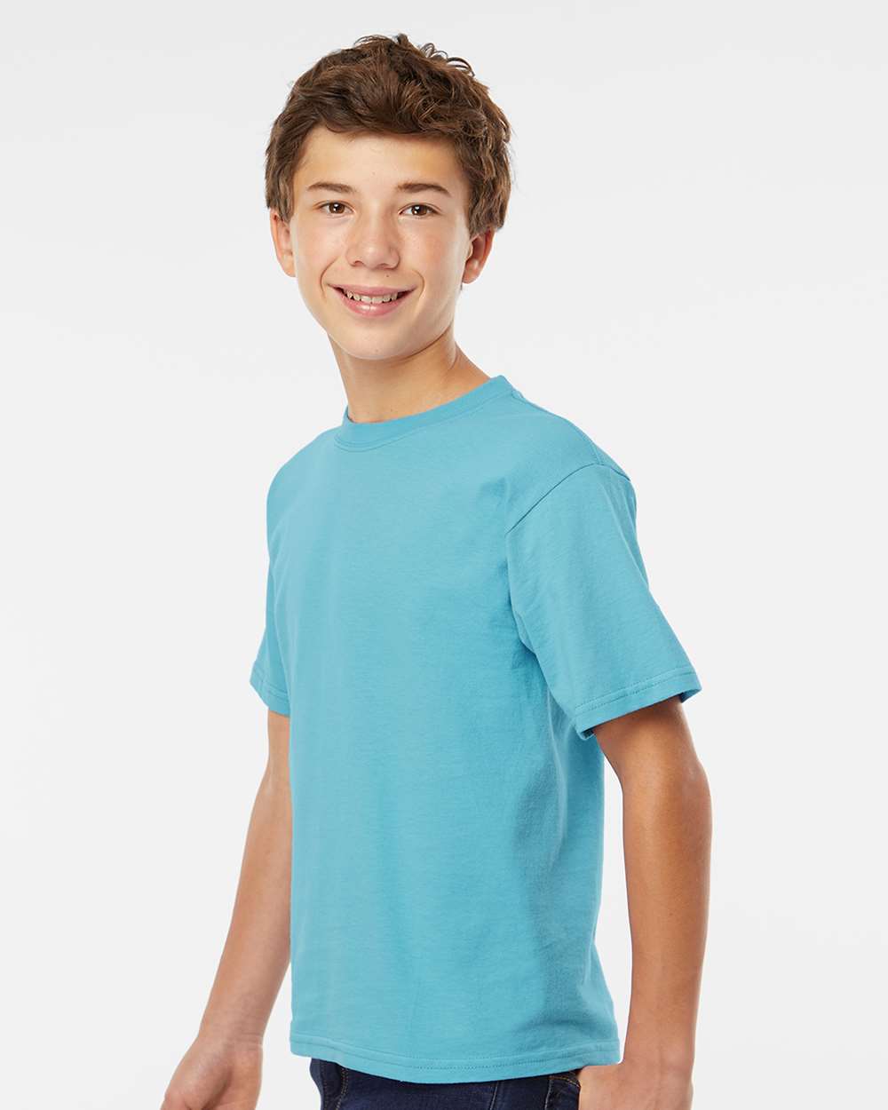 Youth Gold Soft Touch T-Shirt - OnModelSide - B01842022 - Diving Blue