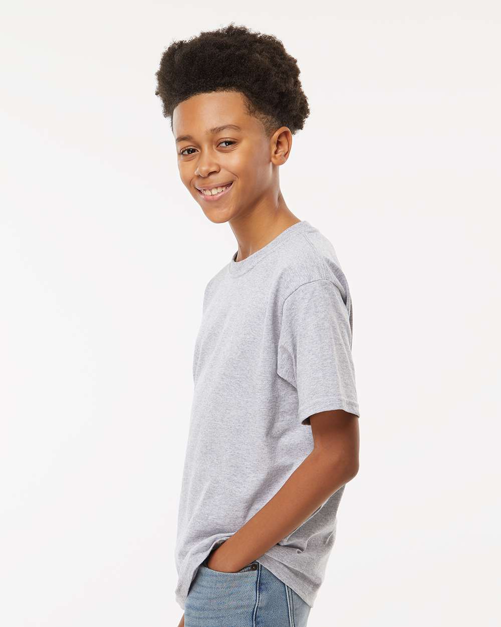 Youth Gold Soft Touch T-Shirt - OnModelSide - B01842092 - Athletic Grey