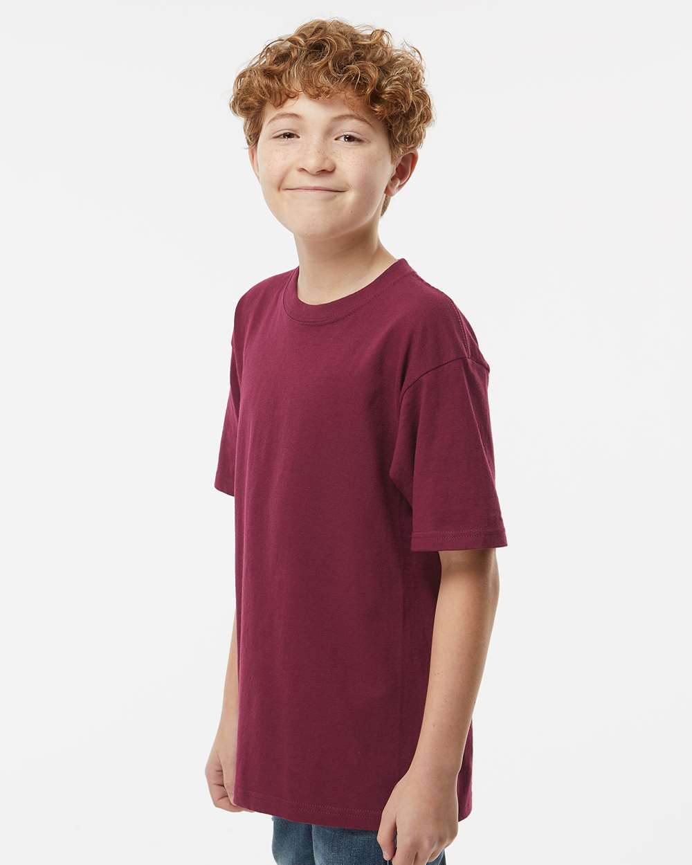 Youth Gold Soft Touch T-Shirt - OnModelSide - B01842532 - Maroon