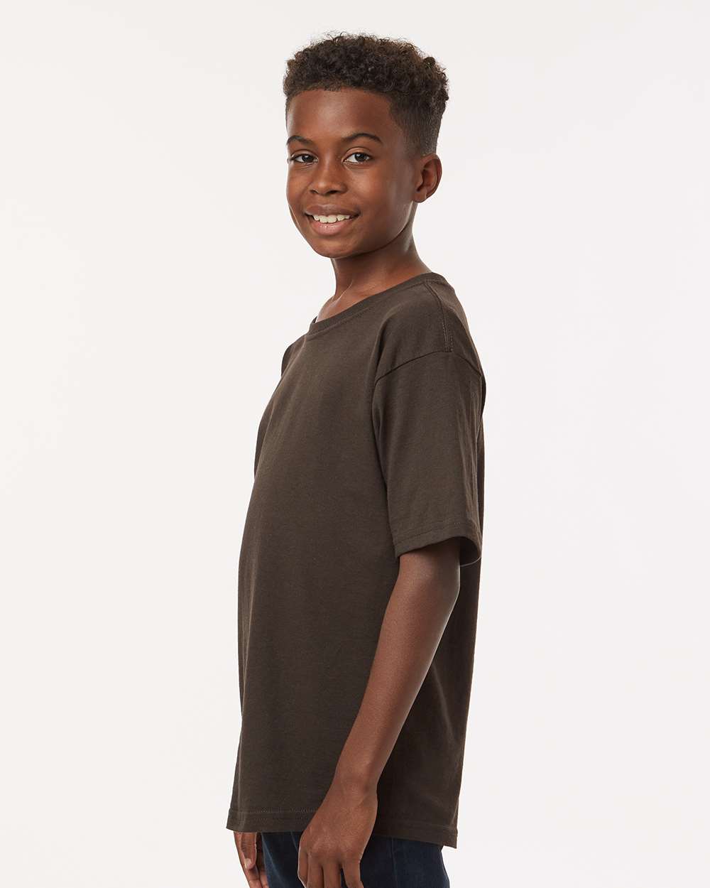 Youth Gold Soft Touch T-Shirt - OnModelSide - B01842552 - Chocolate
