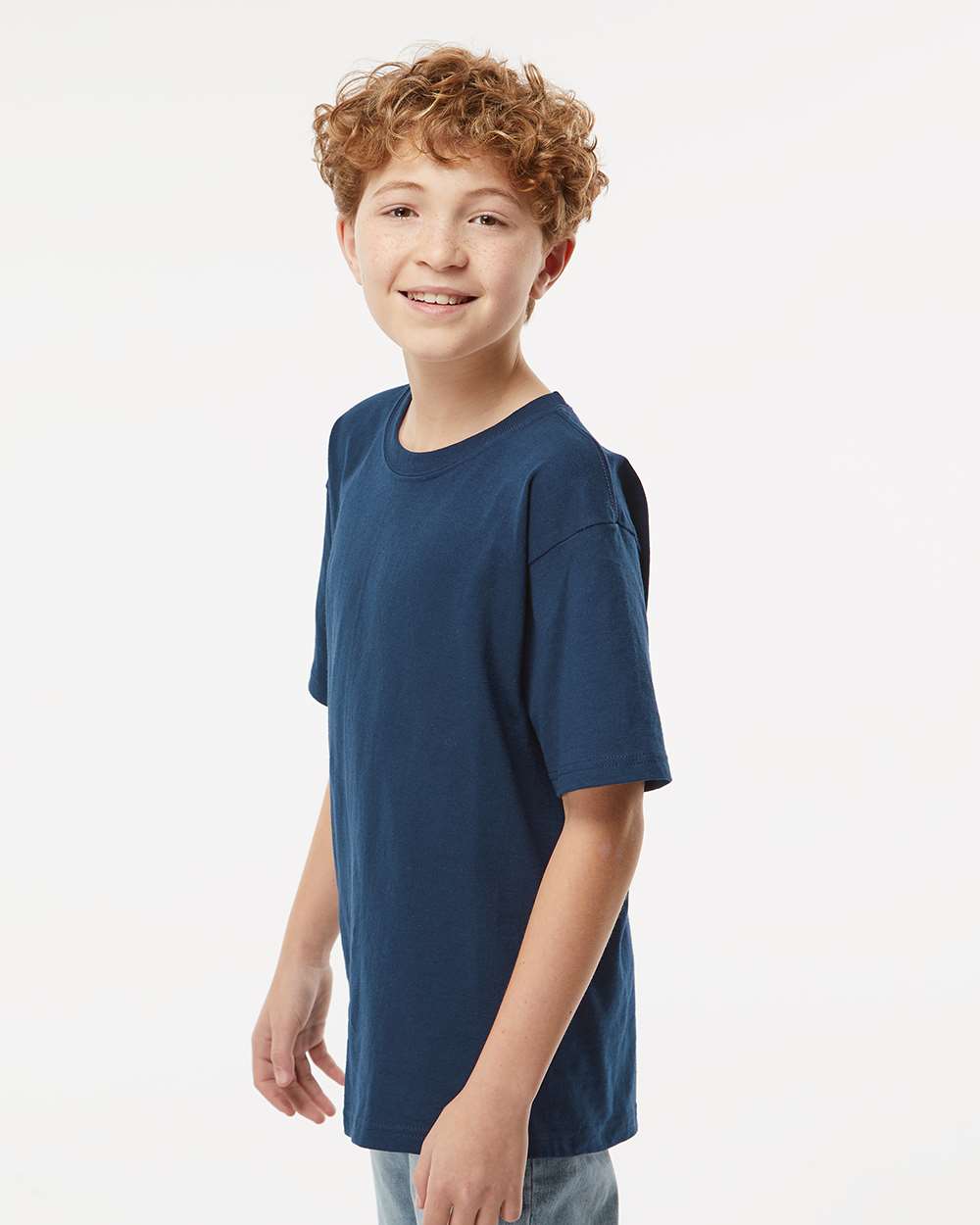 Youth Gold Soft Touch T-Shirt - OnModelSide - B01842652 - Deep Navy