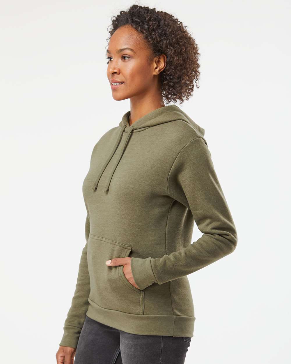 Unisex Malibu Hoodie Sweatshirt - OnModelSide - B03018062 - Heather Military Green