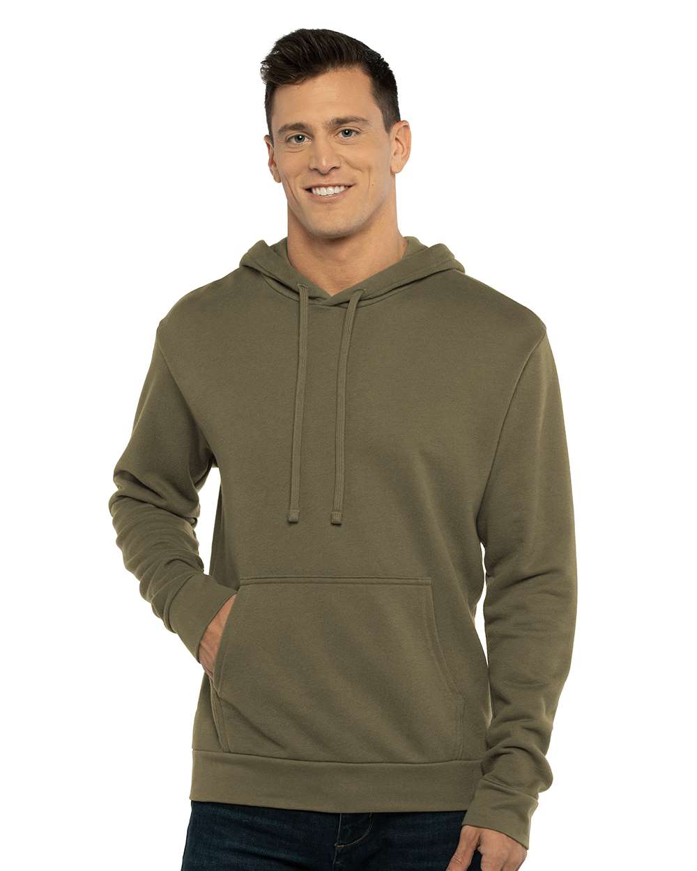 Unisex Laguna Sueded Hoodie Sweatshirt - OnModelFront - B03118062 - Military Green