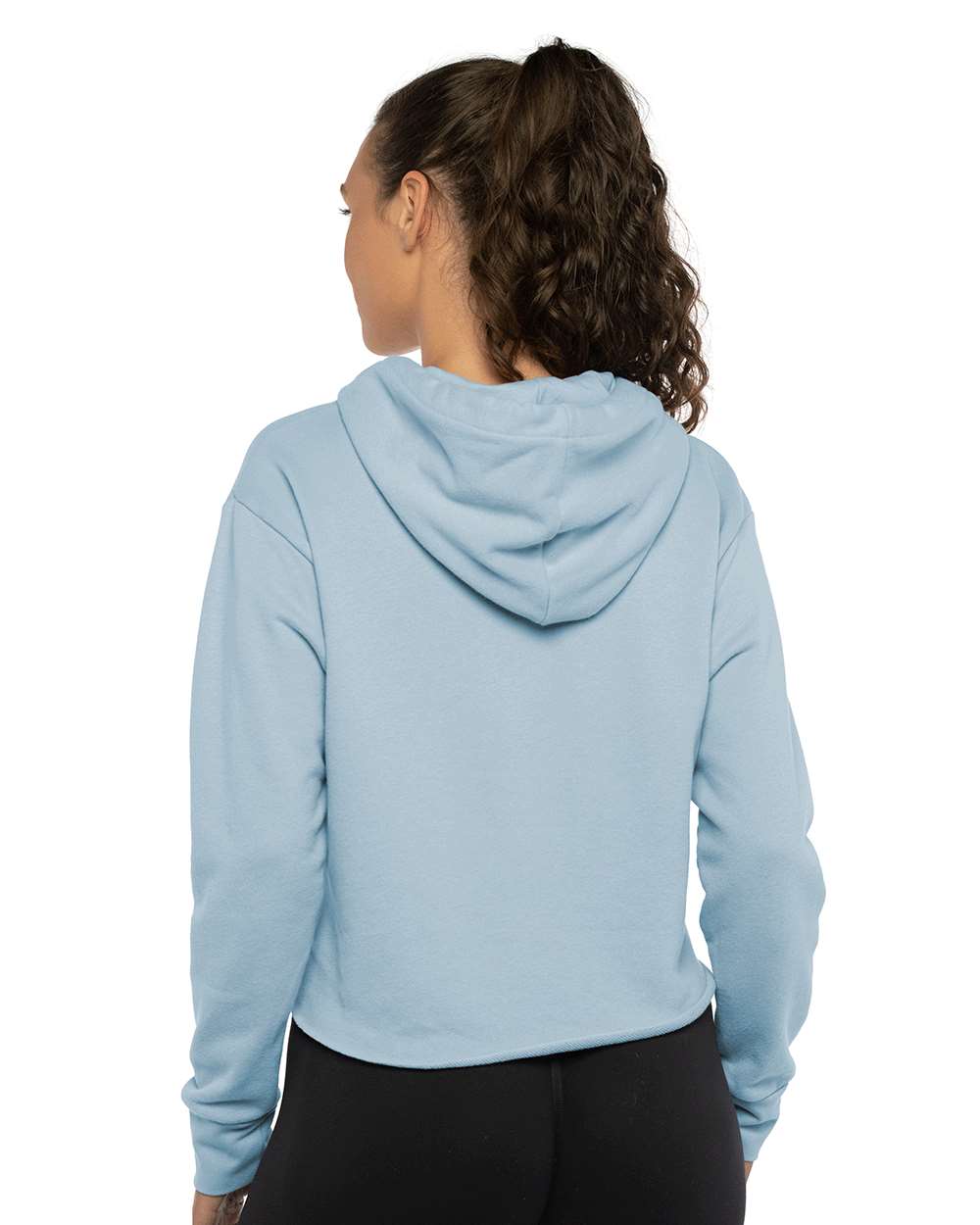 Women's Laguna Sueded Raw Edge Crop Hoodie Sweatshirt - OnModelBack - B03218252 - Stonewash Denim