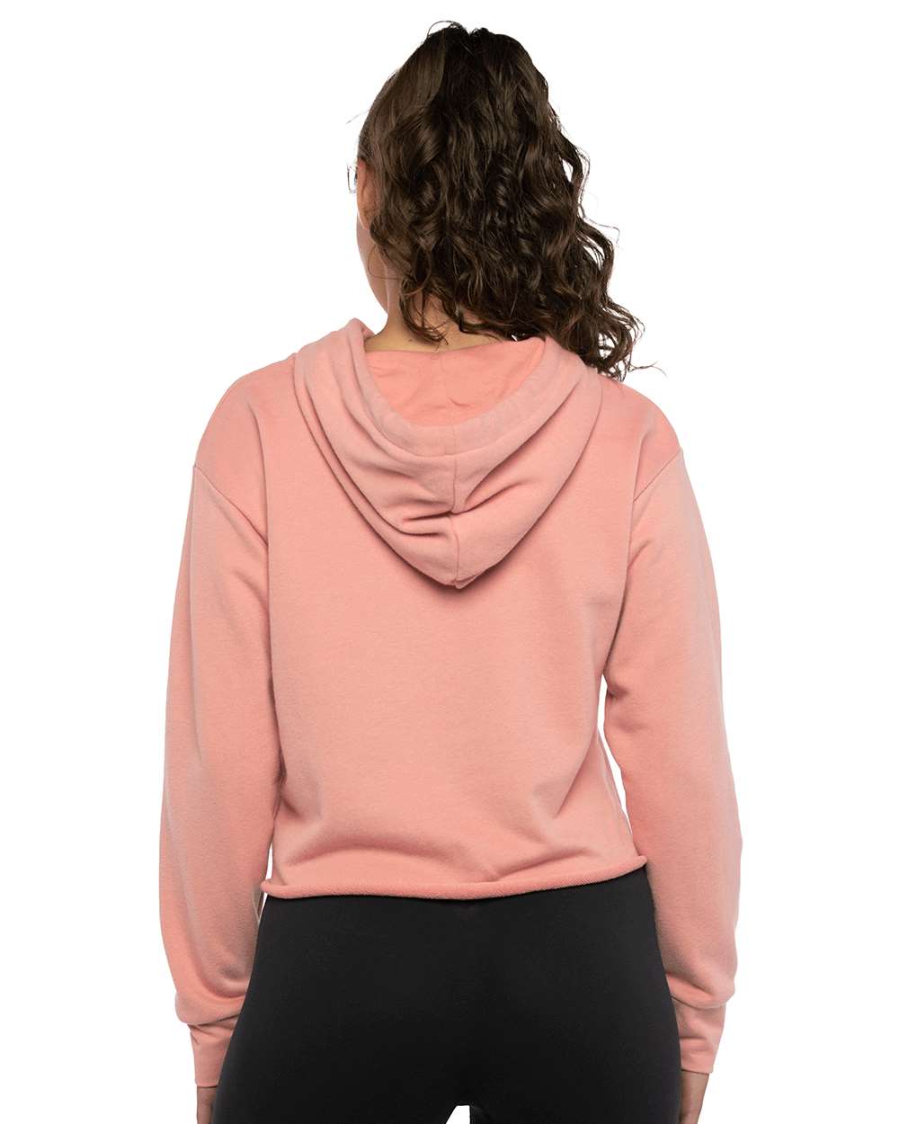 Women's Laguna Sueded Raw Edge Crop Hoodie Sweatshirt - OnModelBack - B03218302 - Desert Pink