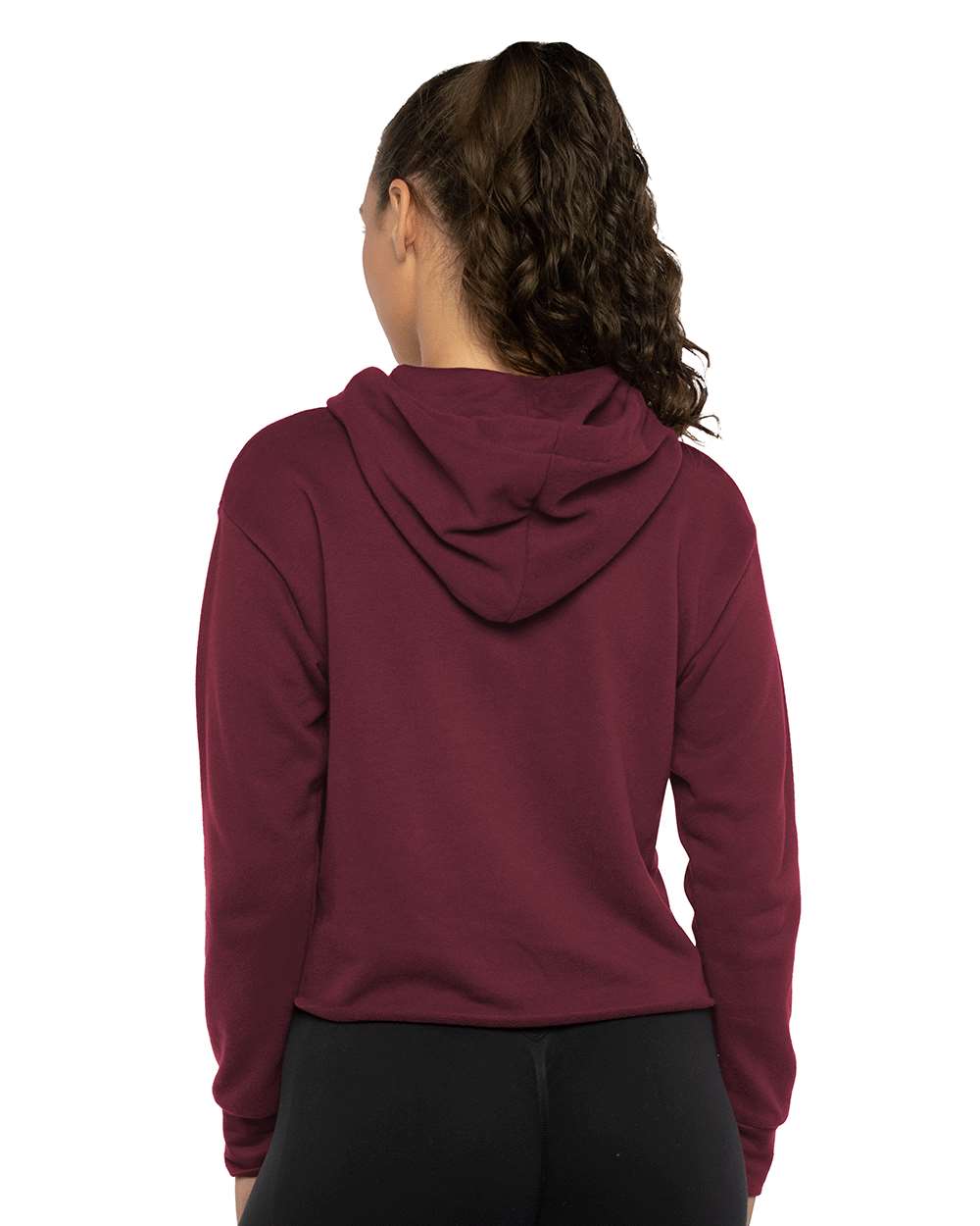 Women's Laguna Sueded Raw Edge Crop Hoodie Sweatshirt - OnModelBack - B03218532 - Maroon