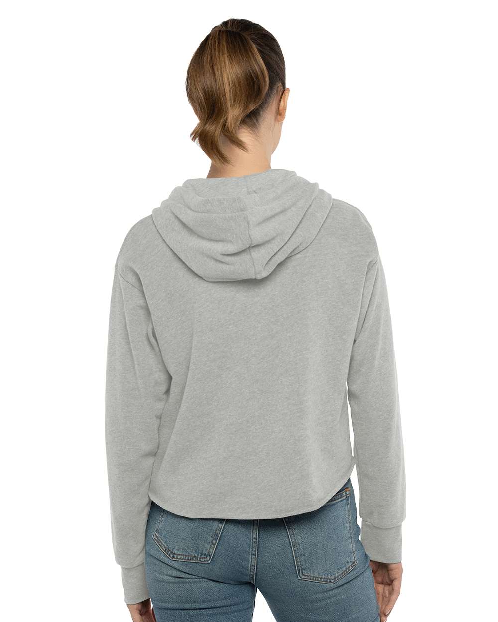 Women's Laguna Sueded Raw Edge Crop Hoodie Sweatshirt - OnModelBack - B03218582 - Heather Grey