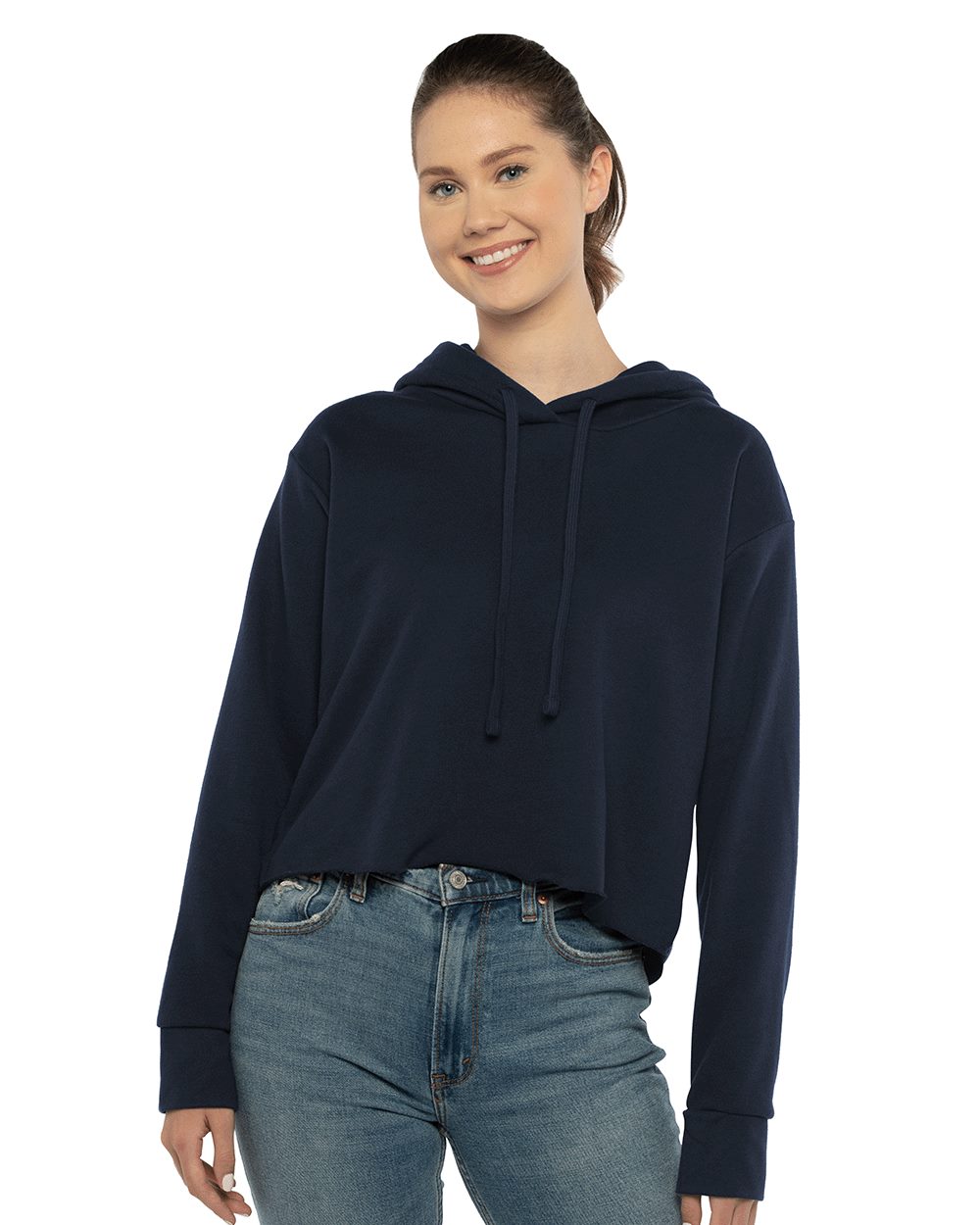 Women's Laguna Sueded Raw Edge Crop Hoodie Sweatshirt - styleImage