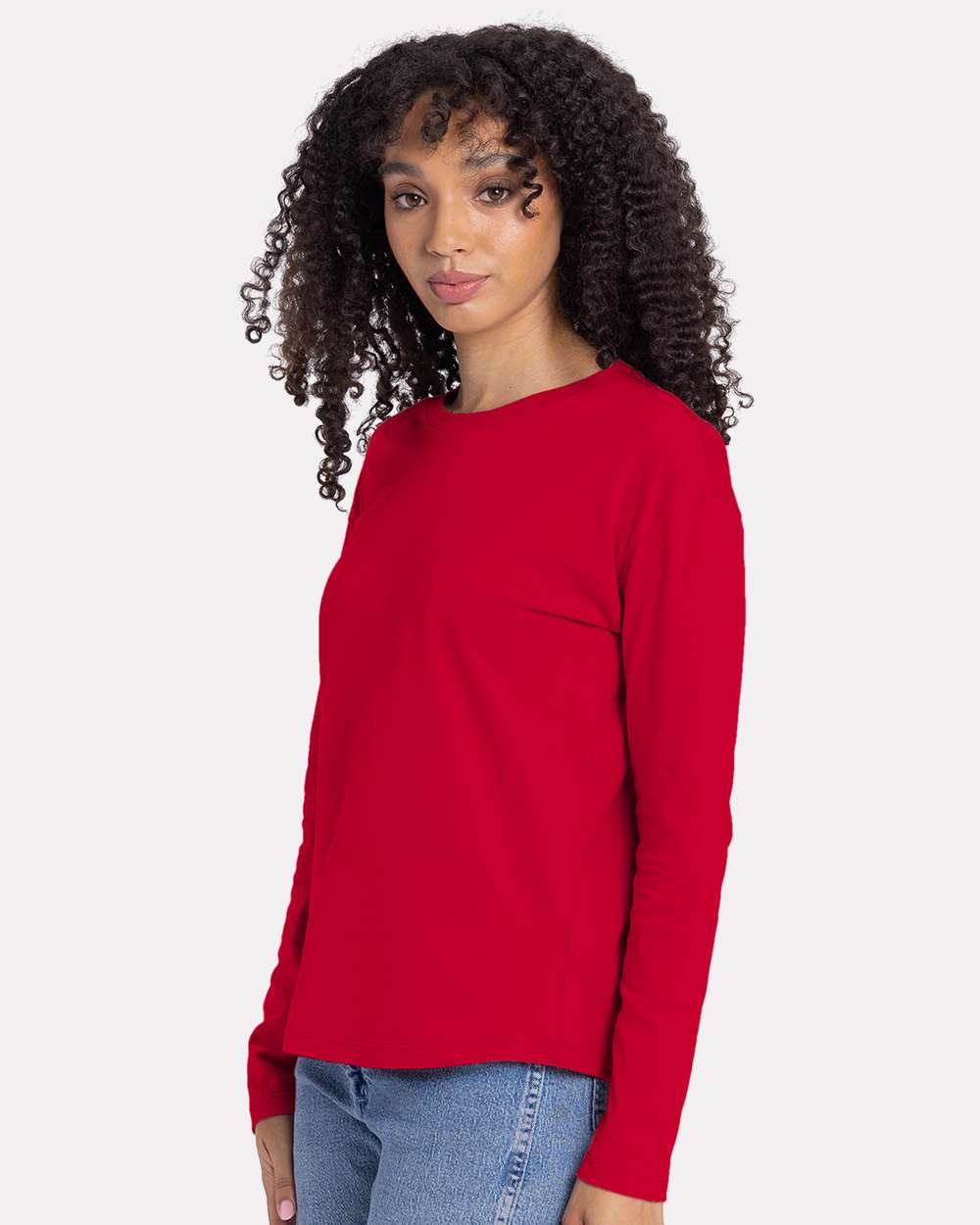 Women's Cotton Relaxed Long Sleeve T-Shirt - OnModelSide - B04418702 - Red