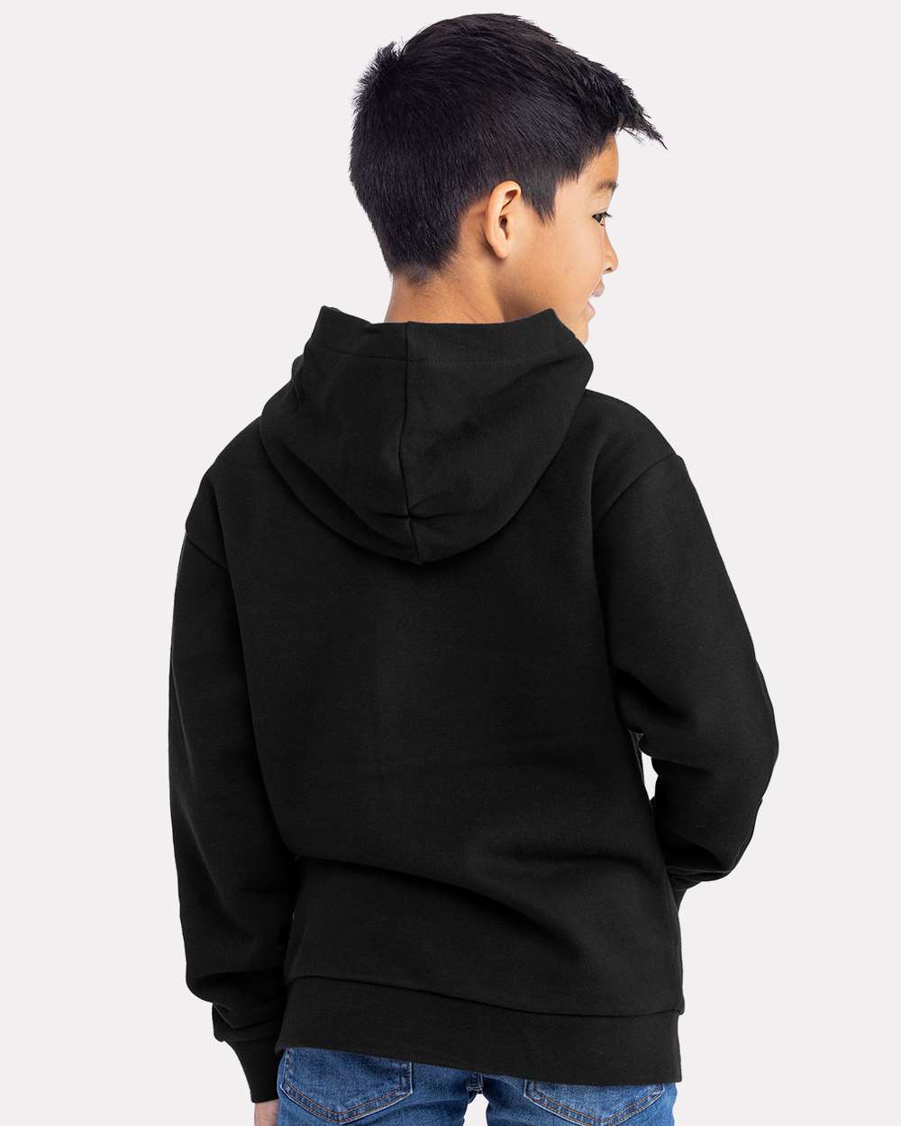 Youth Fleece Hoodie Sweatshirt - OnModelBack - B04718502 - Black