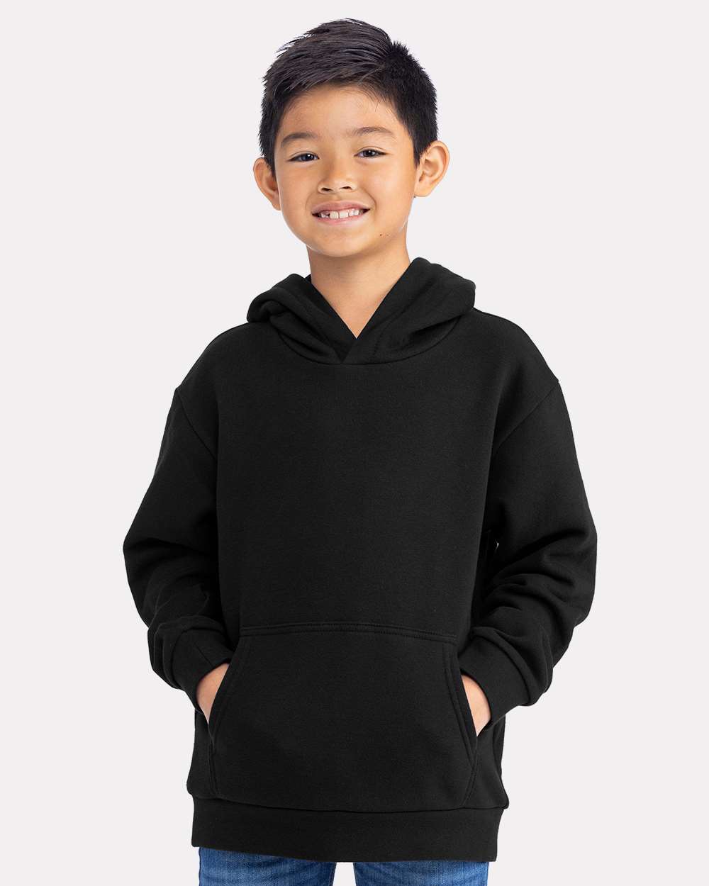 Youth Fleece Hoodie Sweatshirt - OnModelFront - B04718502 - Black