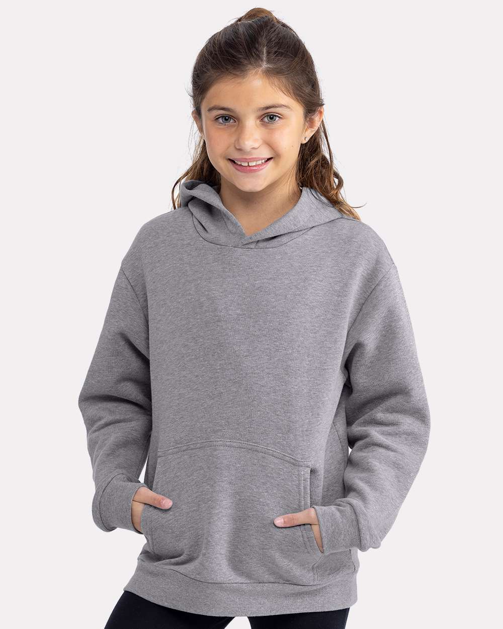 Youth Fleece Hoodie Sweatshirt - OnModelFront - B04718582 - Heather Grey