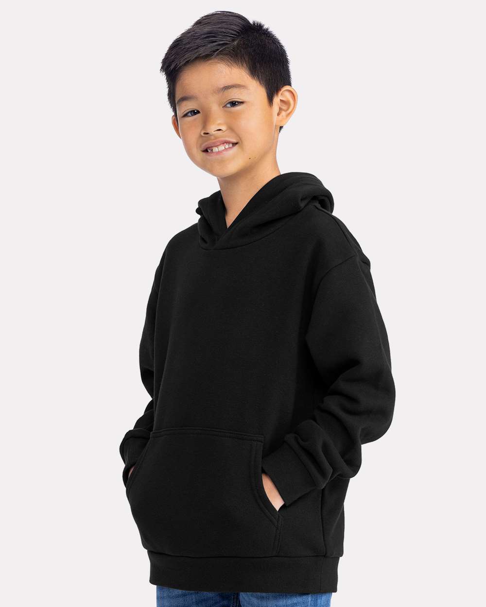 Youth Fleece Hoodie Sweatshirt - OnModelSide - B04718502 - Black