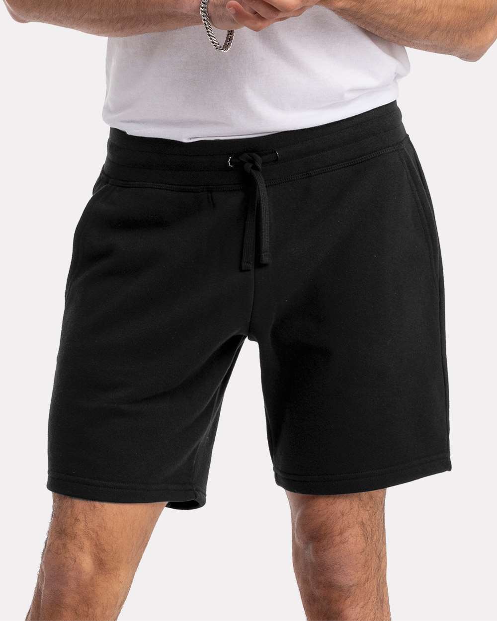 Unisex Fleece Sweat Shorts - OnModelFront - B04918502 - Black