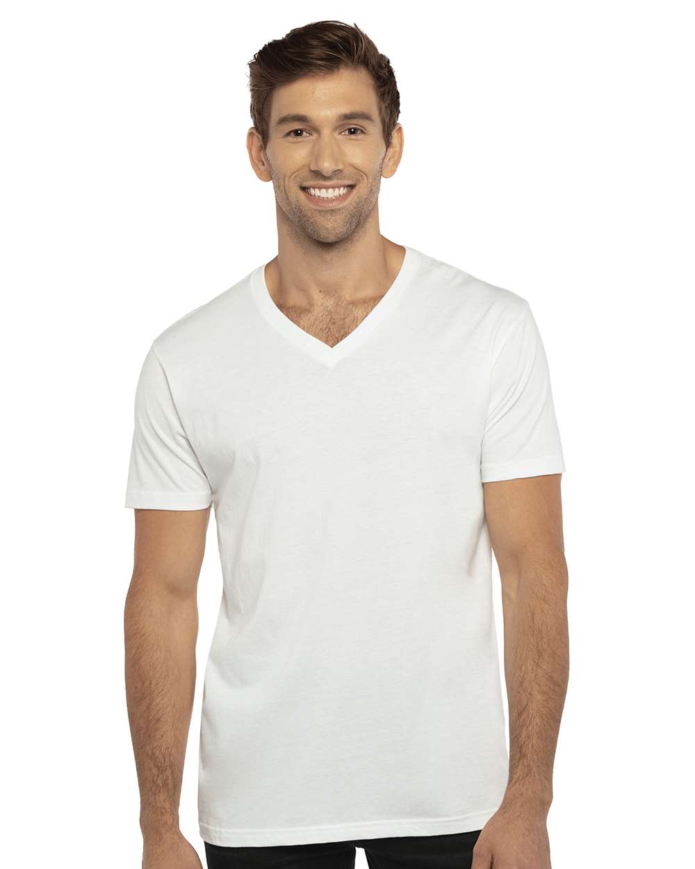 Unisex Cotton V-Neck T-Shirt - OnModelFront - B87318002 - White