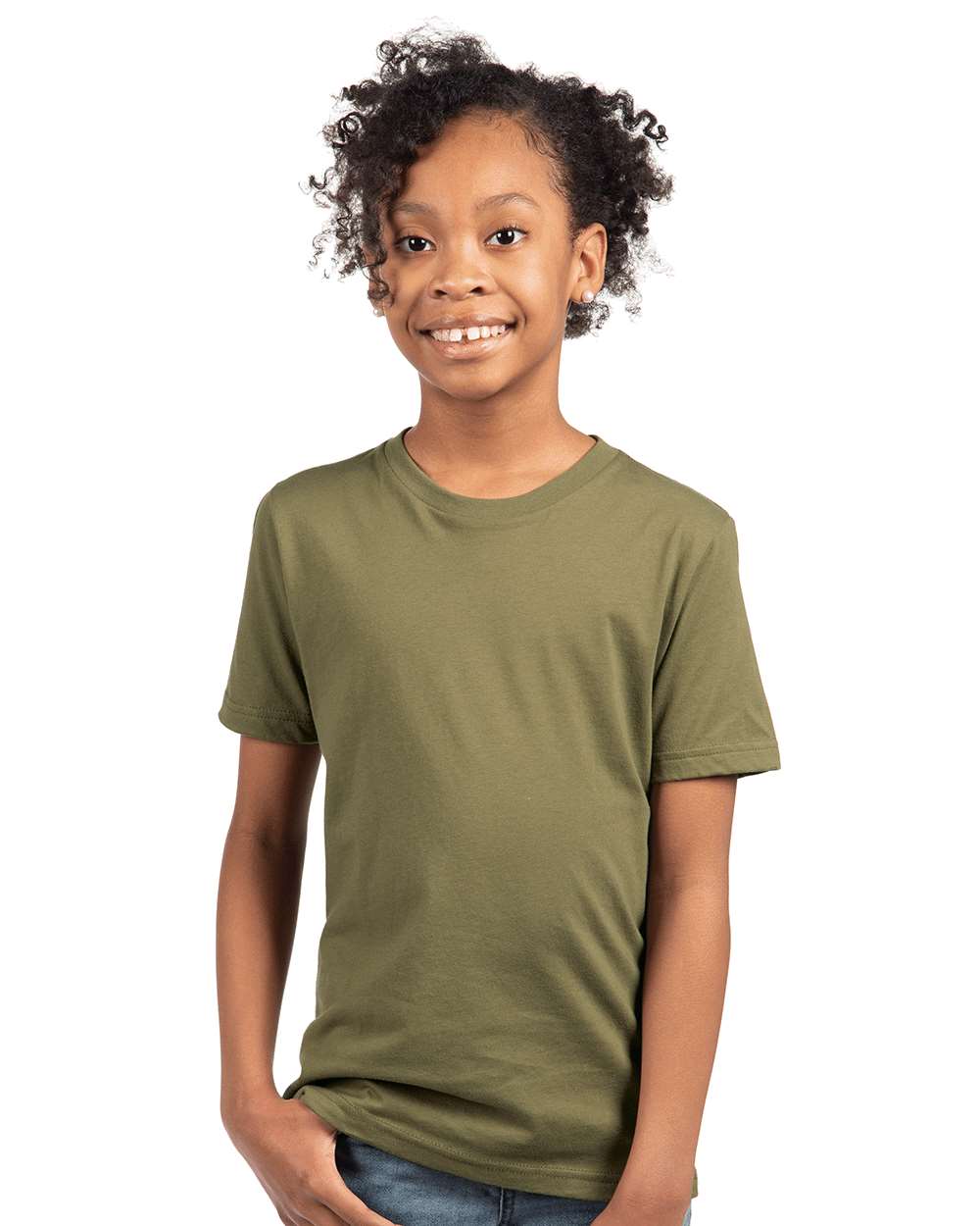 Youth Cotton T-Shirt - OnModelFront - B38018552 - Military Green
