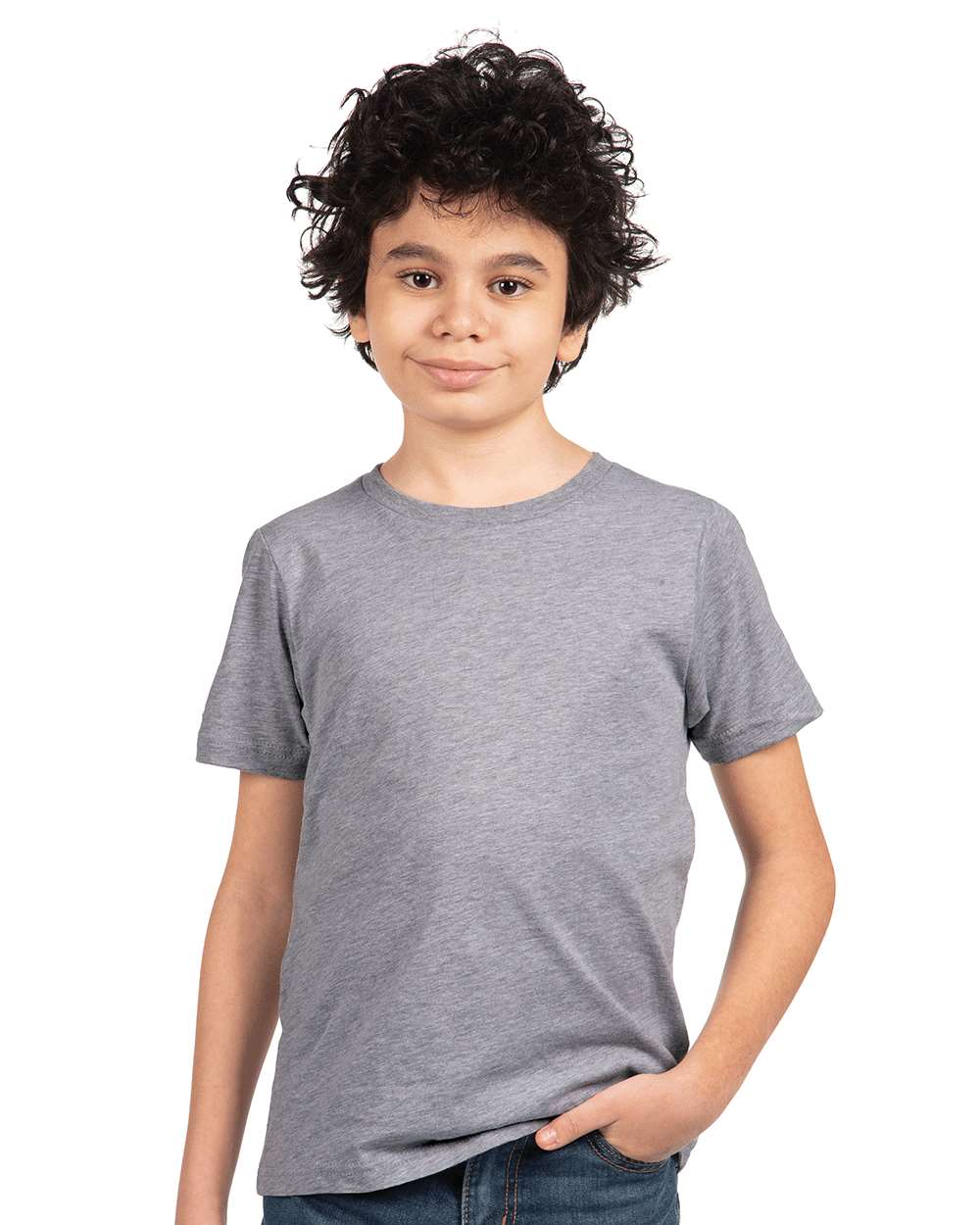 Youth Cotton T-Shirt - OnModelFront - B38018582 - Heather Grey