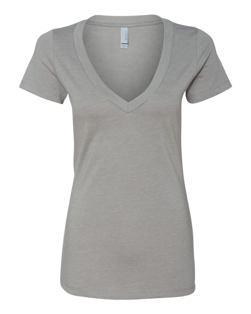 Women’s CVC Deep V-Neck T-Shirt - Front - B51918353 - Stone Grey