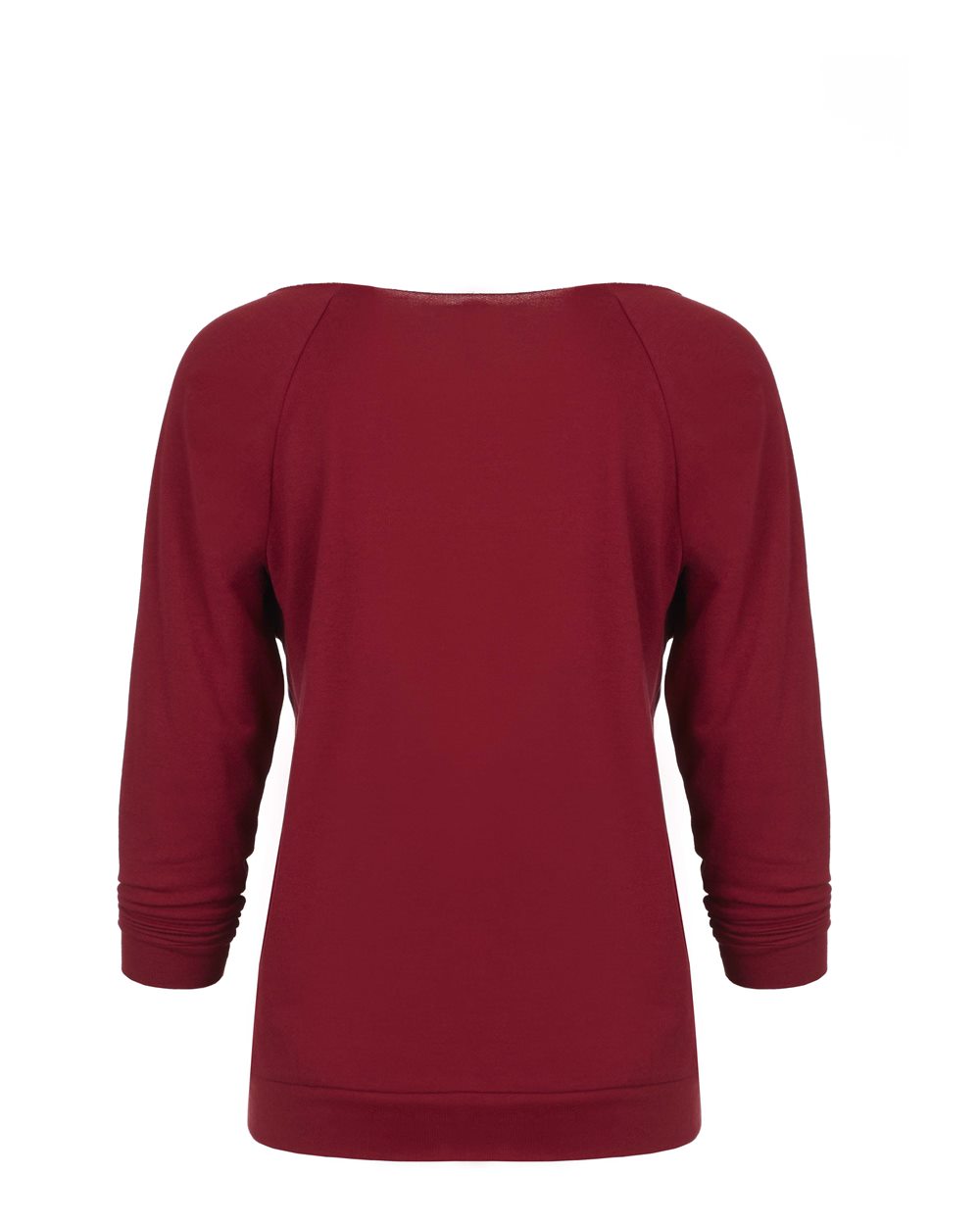 Women's Terry Raw Edge Three-Quarter Sleeve Raglan - Back - B53218523 - Cardinal