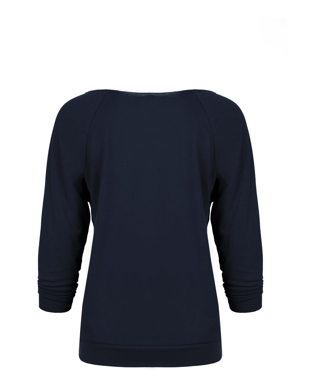 Women's Terry Raw Edge Three-Quarter Sleeve Raglan - Back - B53218653 - Midnight Navy