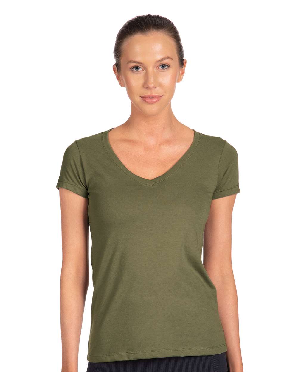 Women's Ideal V-Neck T-Shirt - OnModelFront - B57218062 - Military Green