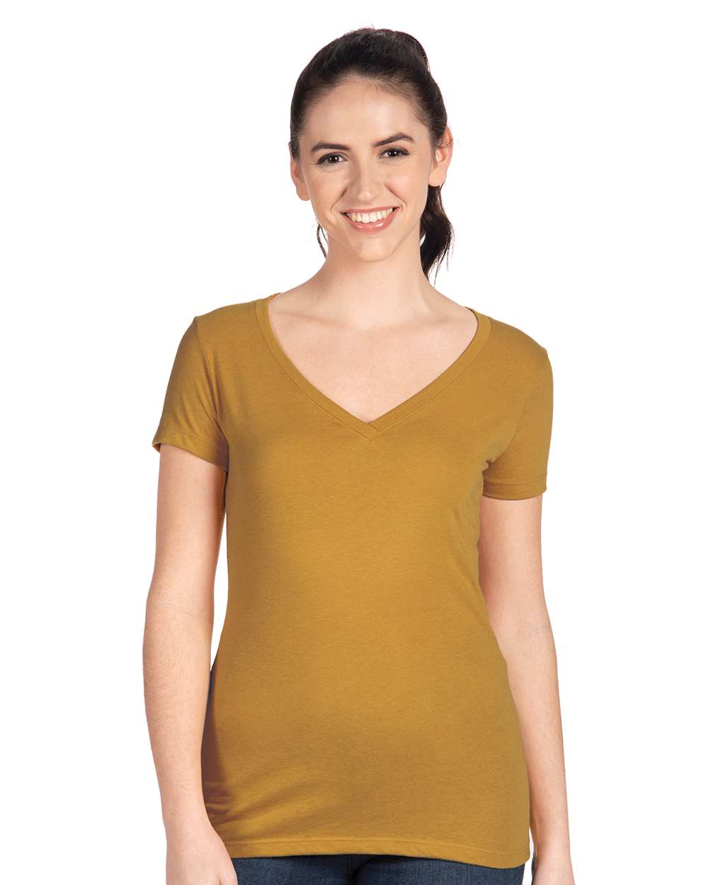 Women's Ideal V-Neck T-Shirt - OnModelFront - B57218122 - Antique Gold