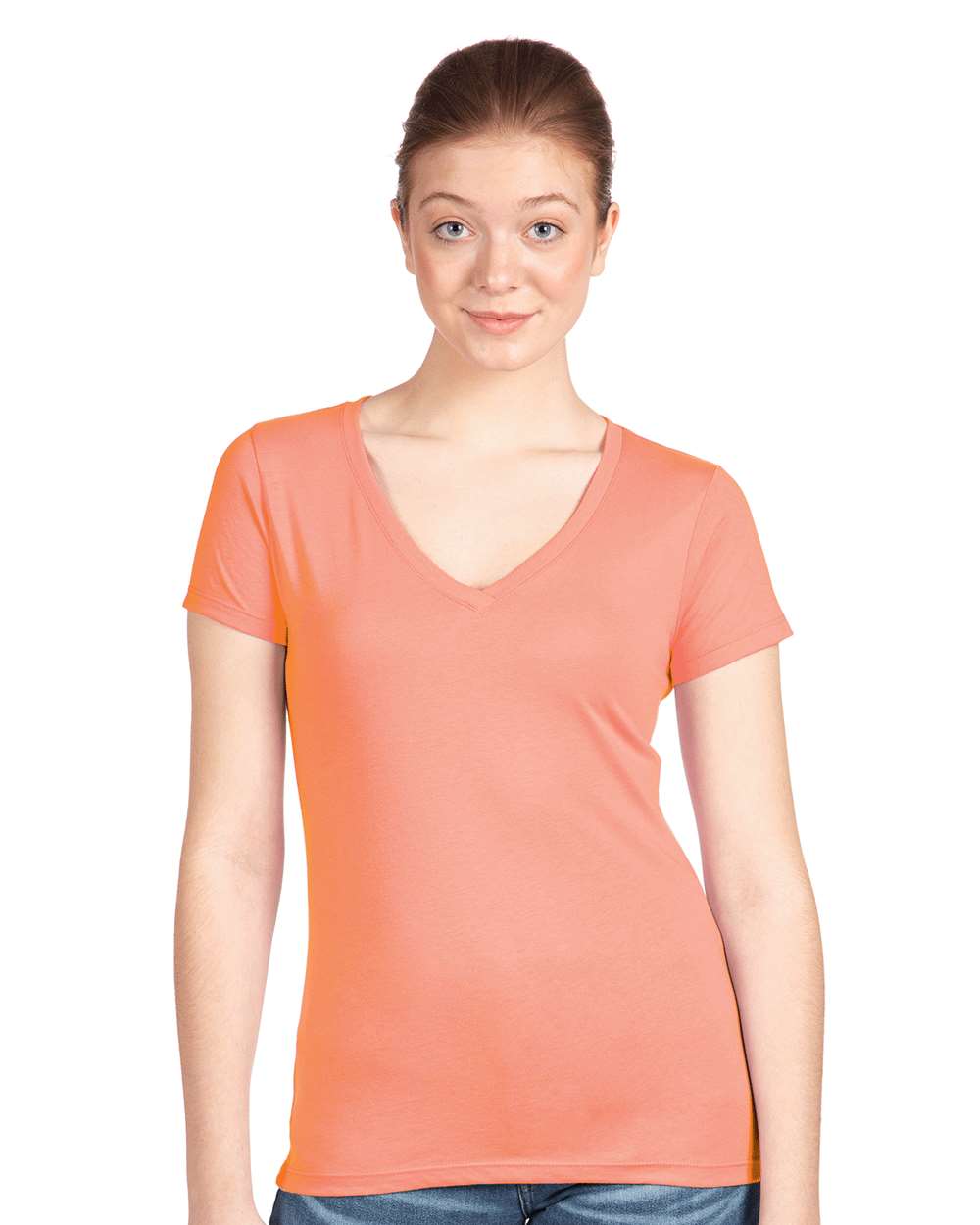 Women's Ideal V-Neck T-Shirt - OnModelFront - B57218182 - Light Orange