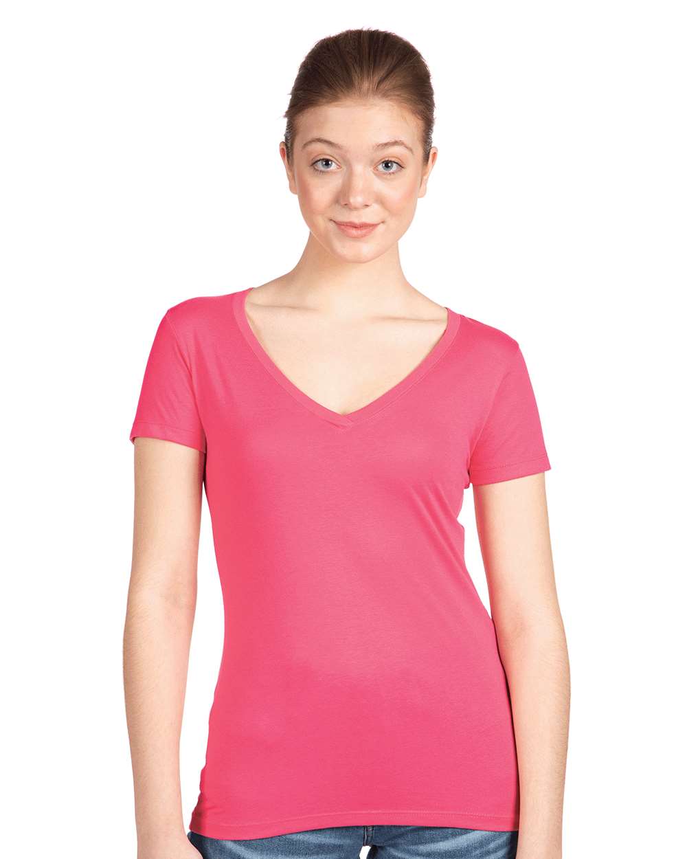 Women's Ideal V-Neck T-Shirt - OnModelFront - B57218312 - Hot Pink