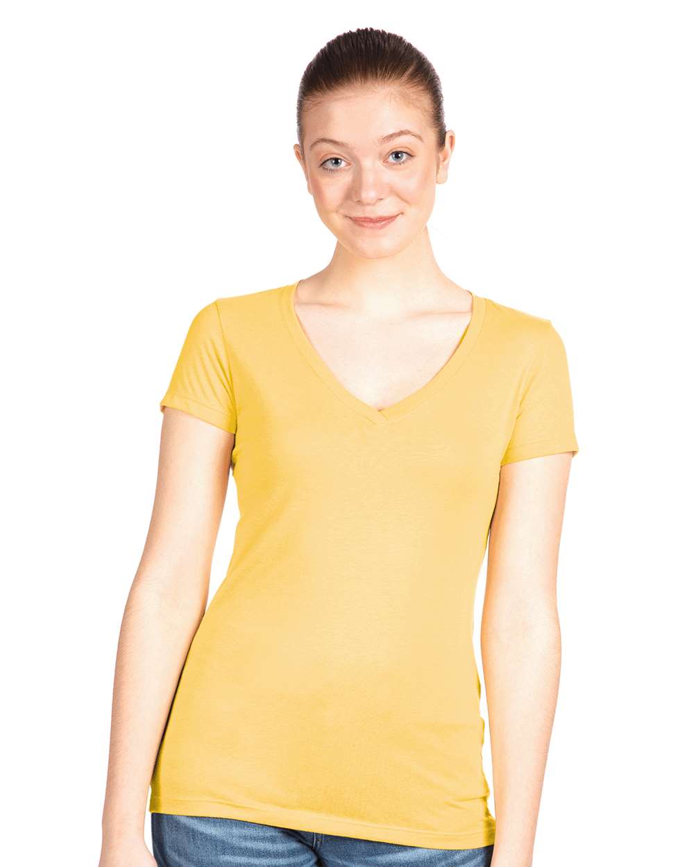 Women's Ideal V-Neck T-Shirt - OnModelFront - B57218402 - Banana Cream