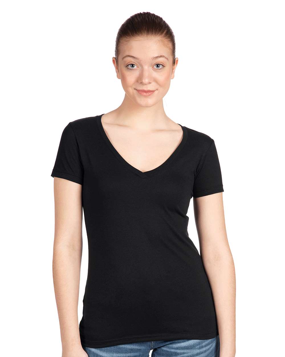 Women's Ideal V-Neck T-Shirt - OnModelFront - B57218502 - Black