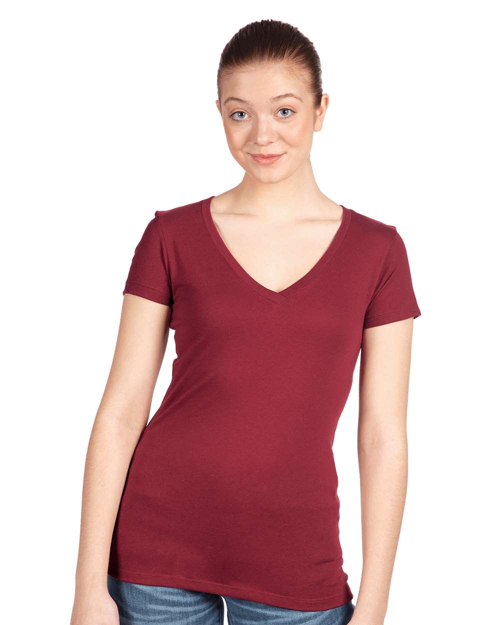 Women's Ideal V-Neck T-Shirt - OnModelFront - B57218522 - Cardinal