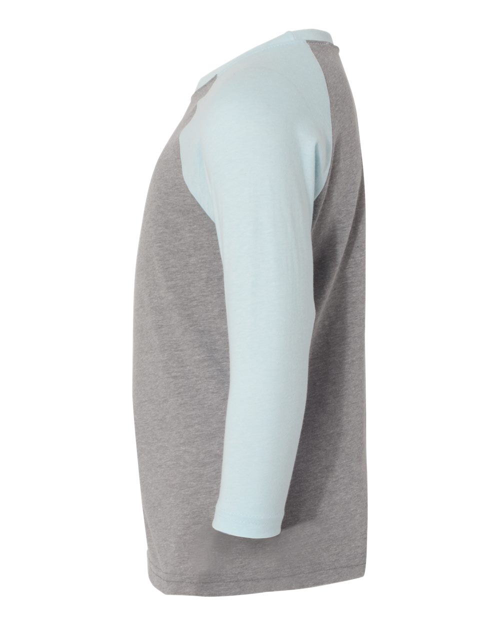 Youth CVC Three-Quarter Sleeve Raglan T-Shirt - DirectSide - B20018276 - Ice Blue Sleeves/ Dark Heather Grey Body