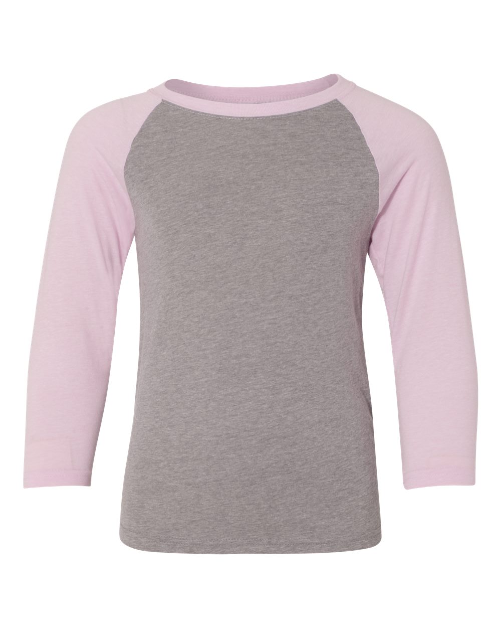 Youth CVC Three-Quarter Sleeve Raglan T-Shirt - Front - B20018216 - Lilac Sleeves/ Dark Heather Grey Body