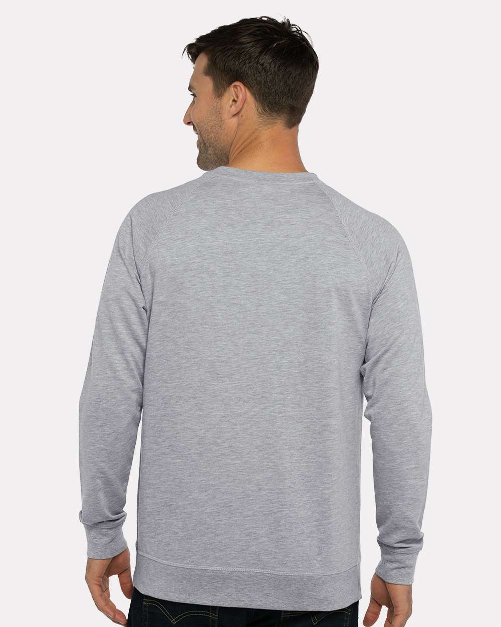 Unisex Laguna Raglan Crewneck Sweatshirt - OnModelBack - B26918582 - Heather Grey
