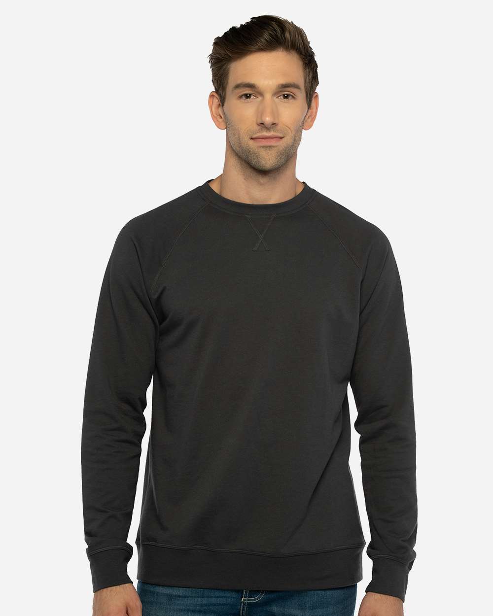 Unisex Laguna Raglan Crewneck Sweatshirt - OnModelFront - B26918012 - Graphite Black