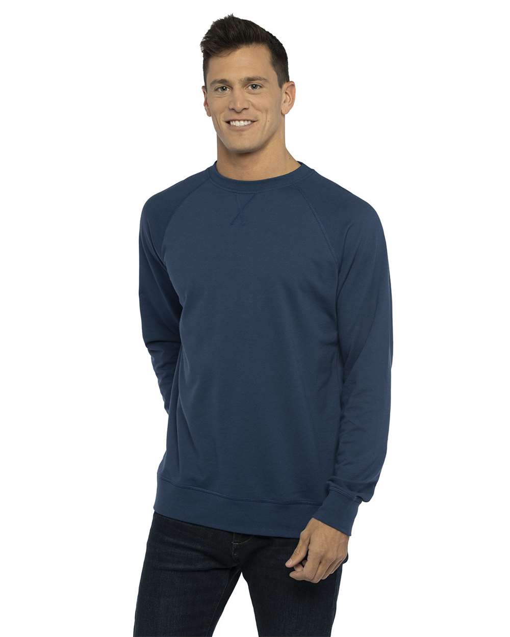Unisex Laguna Raglan Crewneck Sweatshirt - OnModelFront - B26918252 - Cool Blue