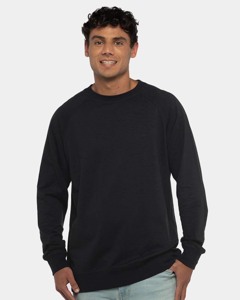 Unisex Laguna Raglan Crewneck Sweatshirt - OnModelFront - B26918502 - Black